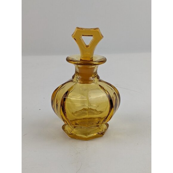 Vintage MCM Amber Gold Glass Perfume Bottle With Stopper, 4" tall - Picture 3 of 12